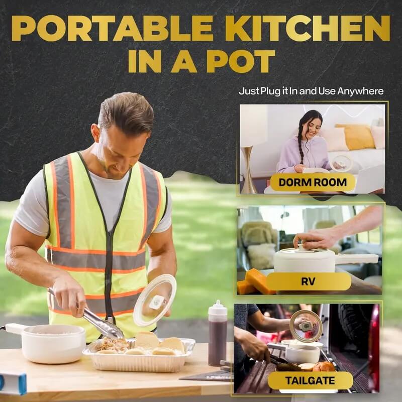 Multifunctional Electric Cooker with Nonstick Ceramic Pan, Lid & Steamer for Hot Pot, Cooking and Everyday Meals