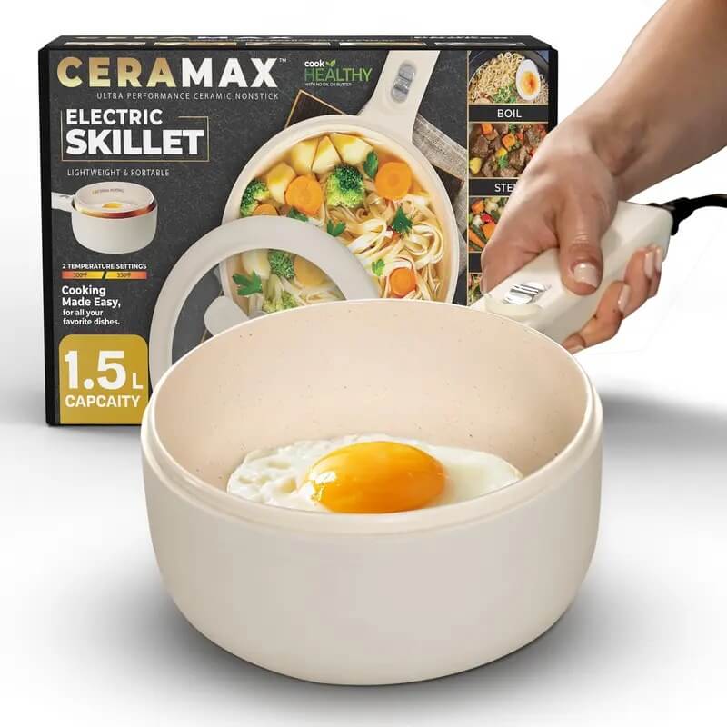 Multifunctional Electric Cooker with Nonstick Ceramic Pan, Lid & Steamer for Hot Pot, Cooking and Everyday Meals