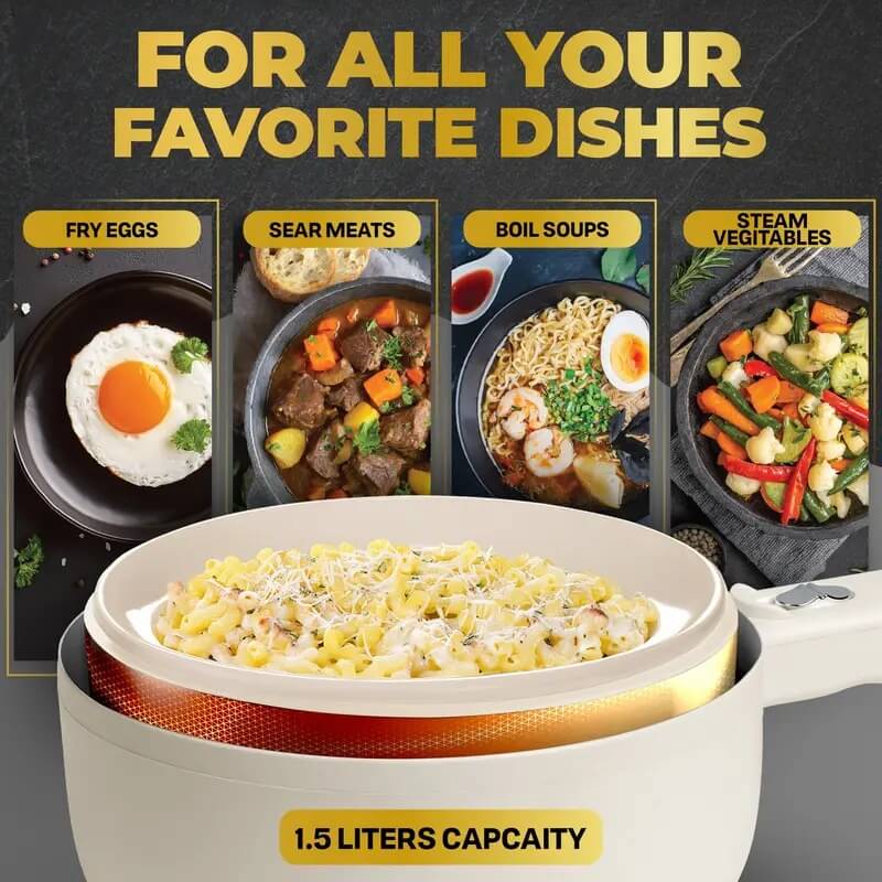 Multifunctional Electric Cooker with Nonstick Ceramic Pan, Lid & Steamer for Hot Pot, Cooking and Everyday Meals